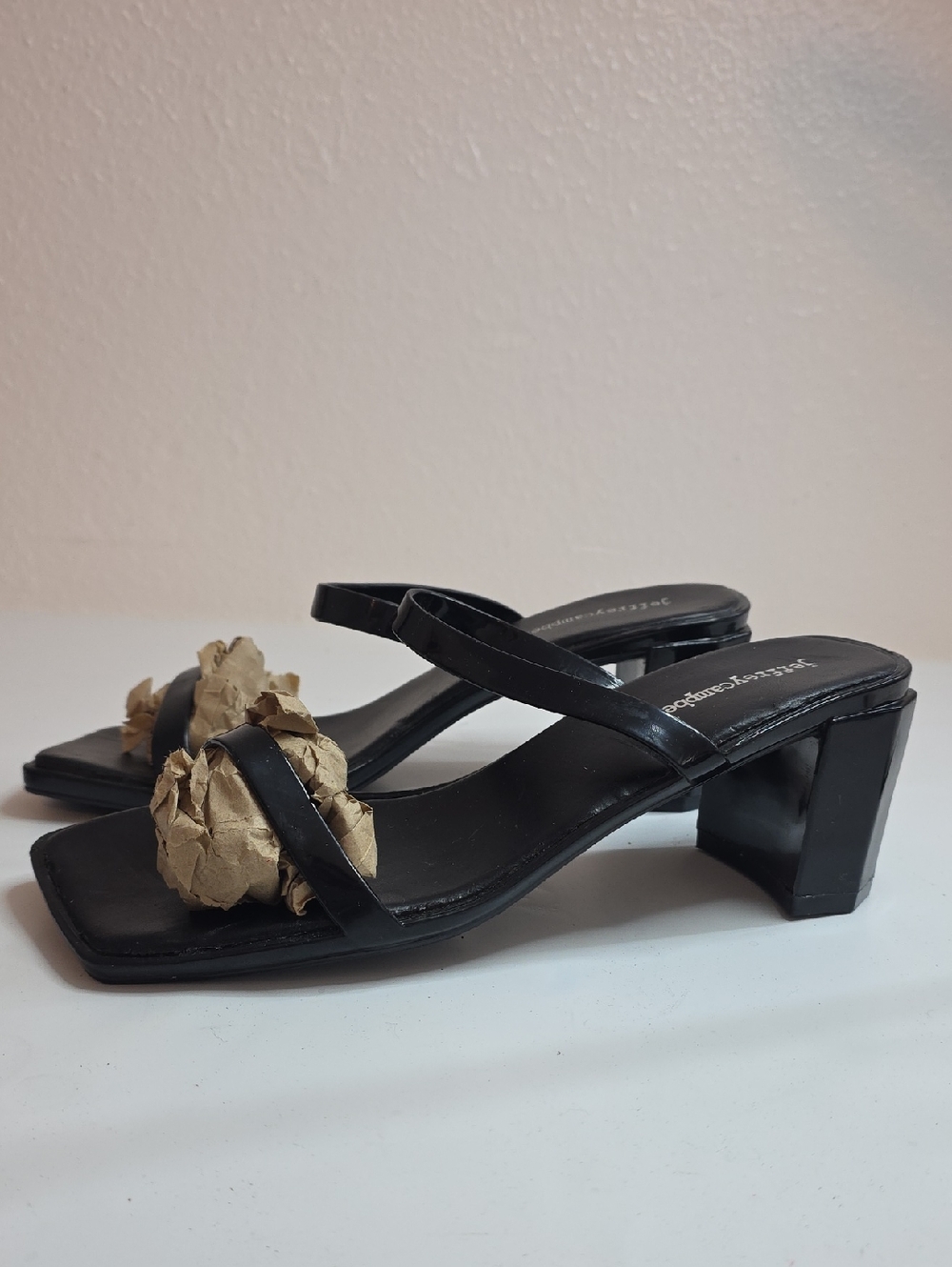 JEFFREY CAMPBELL JAM 3 BLOCK BLACK SQUARE TOE HEELED SANDALS LADIES SIZE 8